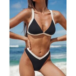Contrast Trim Triangle Bikini Top‎ and  V-Cut Bikini Bottom NWT size large